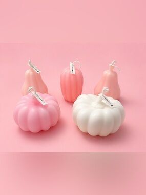 Decorative Pink & White Pumpkin-Shaped Scented Candle Set
